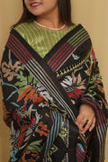 Exquisite Black Kantha Silk Saree with Hand Embroidery - Luxurion World
