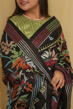Exquisite Black Kantha Silk Saree with Hand Embroidery - Luxurion World