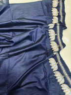 Blue Hand Embroidered Kantha Pure Bangalore Silk Saree - Luxurion World