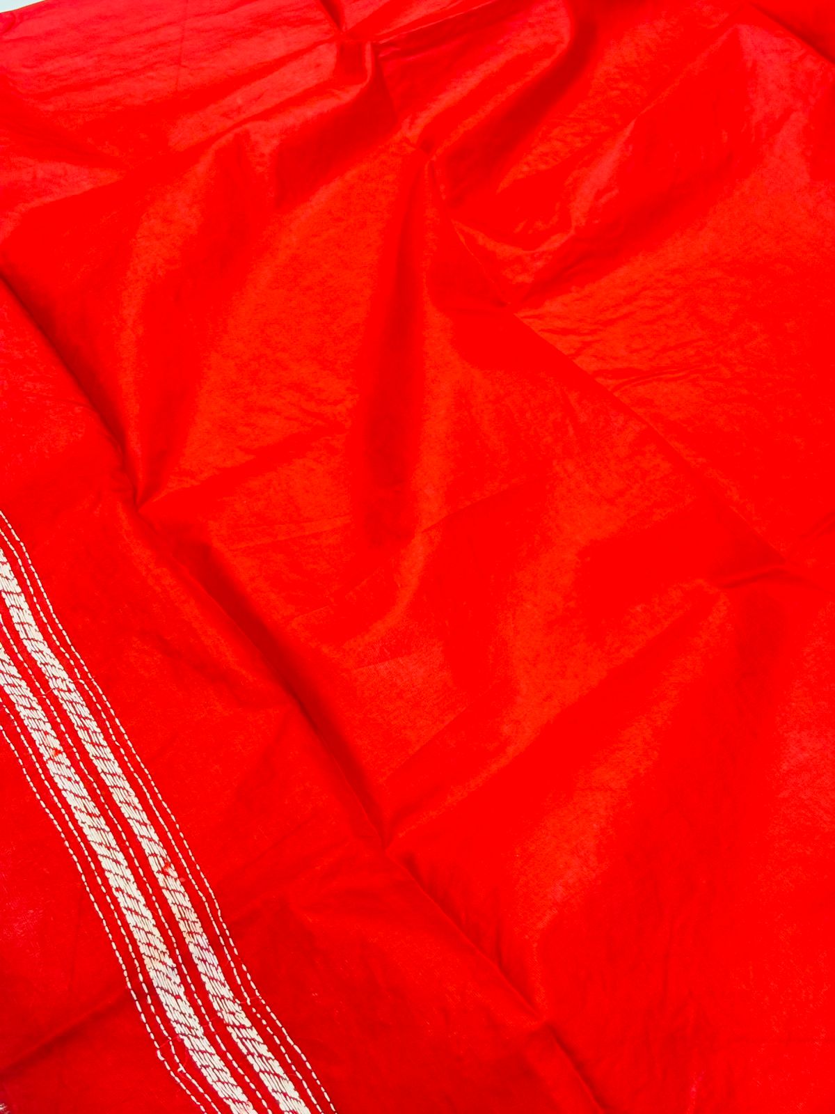 Red Hand Embroidered Kantha Pure Bangalore Silk Saree - Luxurion World