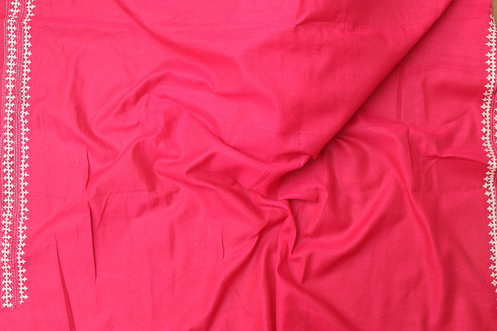 Hand Embroidered Pink Kantha Cotton Saree - Luxurion World