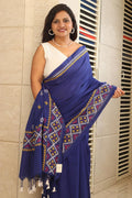 Blue Hand Embroidered Gujrati Kantha Cotton Saree - Luxurion World