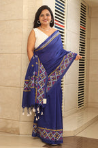 Blue Hand Embroidered Gujrati Kantha Cotton Saree - Luxurion World