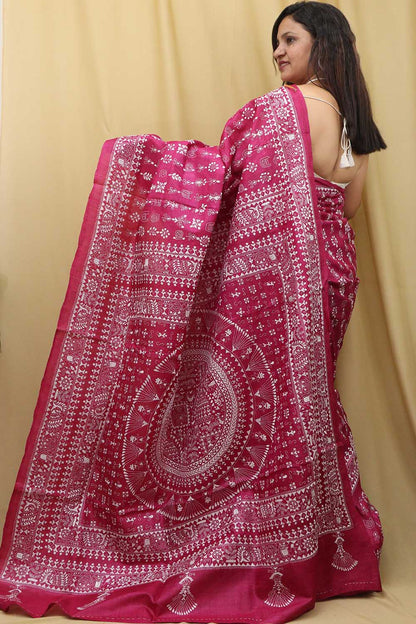 Beautiful Pink Kantha Work Bangalore Silk Saree - Luxurion World