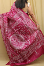 Exquisite Pink Kantha Work Tussar Silk Saree - Luxurion World