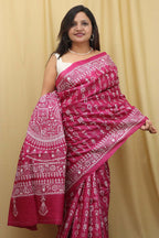 Exquisite Pink Kantha Work Tussar Silk Saree - Luxurion World