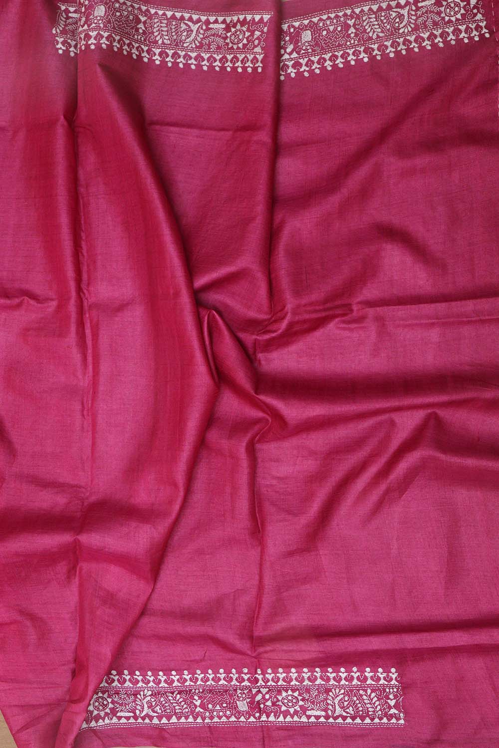 Exquisite Pink Kantha Work Tussar Silk Saree - Luxurion World