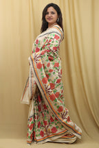 Pastel Kantha Hand Embroidered Tussar Silk Saree - Luxurion World