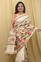 Pastel Kantha Hand Embroidered Tussar Silk Saree - Luxurion World