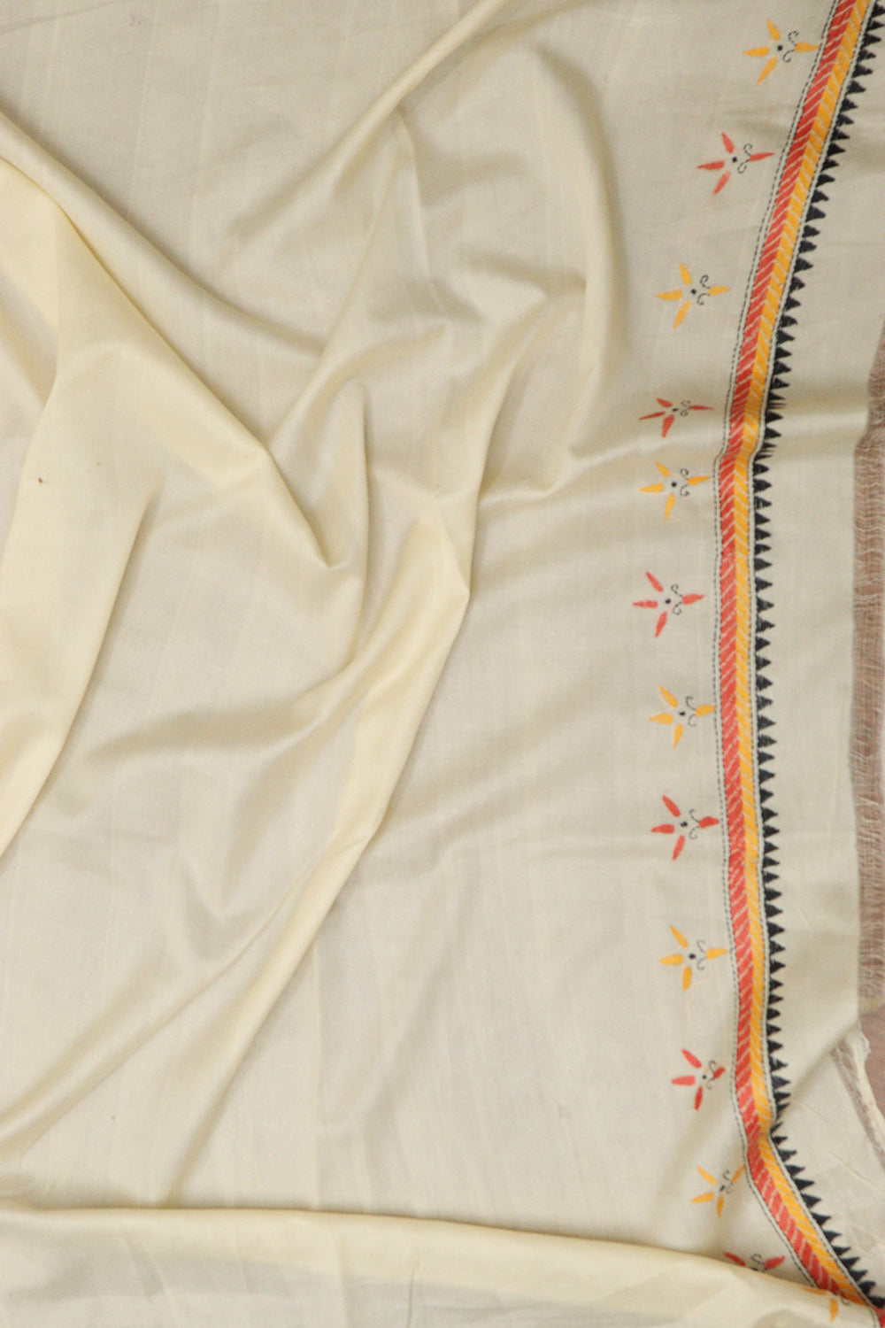 Pastel Kantha Hand Embroidered Tussar Silk Saree - Luxurion World