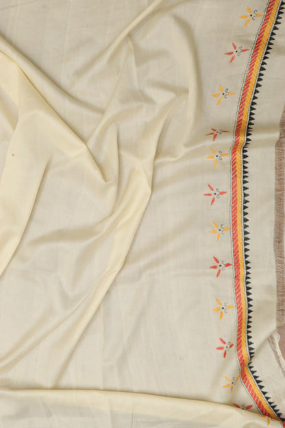 Pastel Kantha Hand Embroidered Tussar Silk Saree - Luxurion World