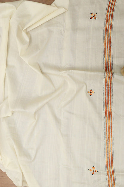 Pastel Kantha Hand Embroidered Tussar Silk Saree - Luxurion World