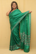 Stunning Green Sozni Work Kashmiri Silk Saree with Embroidery - Luxurion World