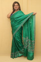 Stunning Green Sozni Work Kashmiri Silk Saree with Embroidery - Luxurion World