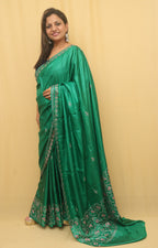 Stunning Green Sozni Work Kashmiri Silk Saree with Embroidery - Luxurion World