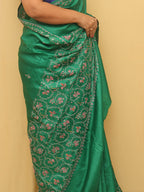 Stunning Green Sozni Work Kashmiri Silk Saree with Embroidery - Luxurion World