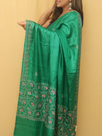 Stunning Green Sozni Work Kashmiri Silk Saree with Embroidery - Luxurion World