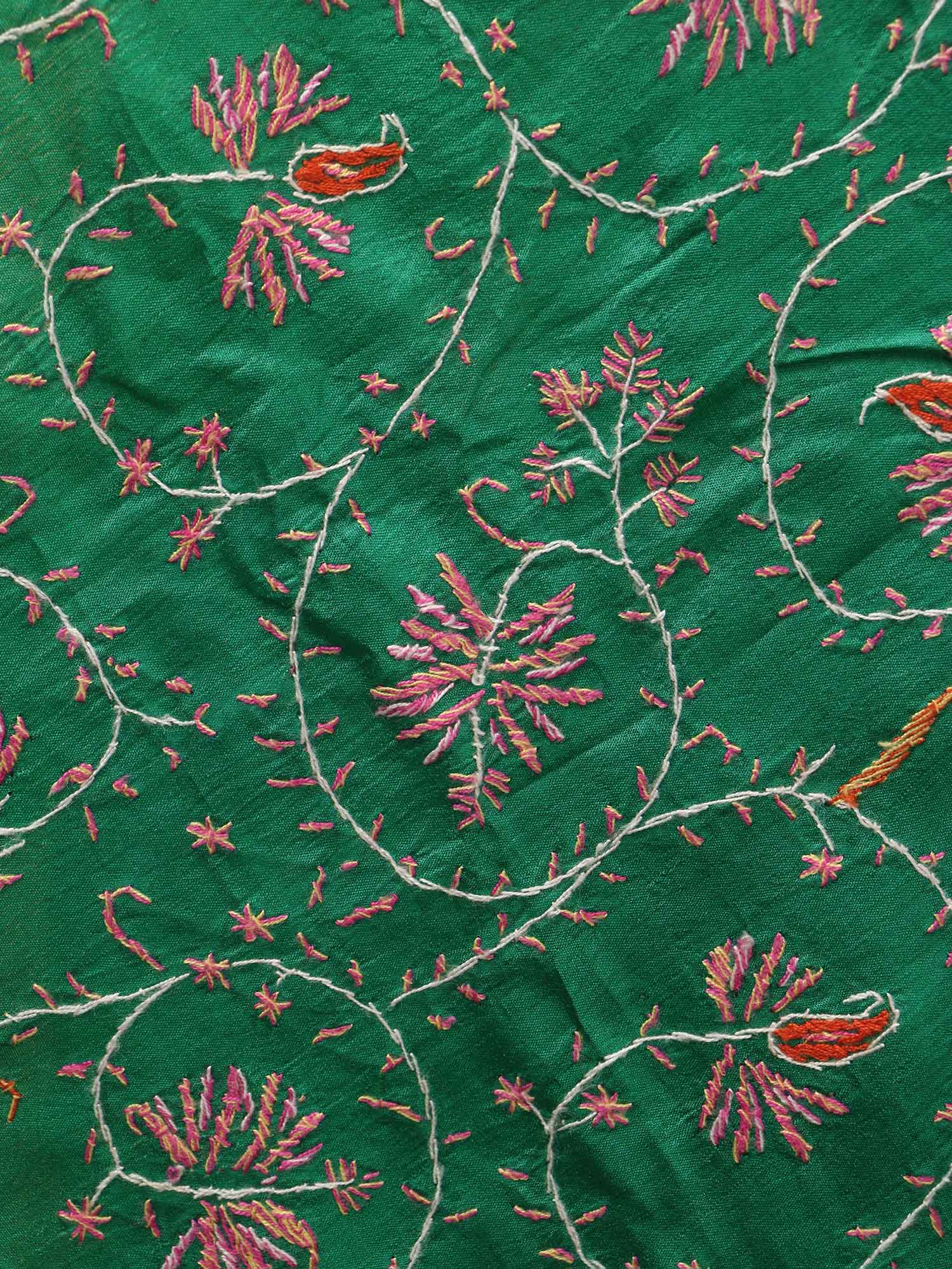 Stunning Green Sozni Work Kashmiri Silk Saree with Embroidery - Luxurion World