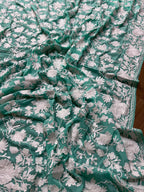 Elegant Sea Green Embroidered Kashmiri Crepe Aari Work Saree - Luxurion World