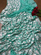 Elegant Sea Green Embroidered Kashmiri Crepe Aari Work Saree - Luxurion World