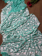 Elegant Sea Green Embroidered Kashmiri Crepe Aari Work Saree - Luxurion World