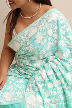 Elegant Sea Green Embroidered Kashmiri Crepe Aari Work Saree - Luxurion World