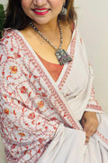 Pastel Kashmiri Sozni Crepe Saree—Fine Needle Embroidery, Festive & Wedding