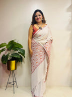 Pastel Kashmiri Sozni Crepe Saree—Fine Needle Embroidery, Festive & Wedding
