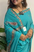 Green Kashmiri Sozni Crepe Saree—Paisley Embroidery, Festive & Wedding