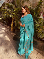 Green Kashmiri Sozni Crepe Saree—Paisley Embroidery, Festive & Wedding