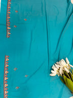Green Kashmiri Sozni Crepe Saree—Paisley Embroidery, Festive & Wedding