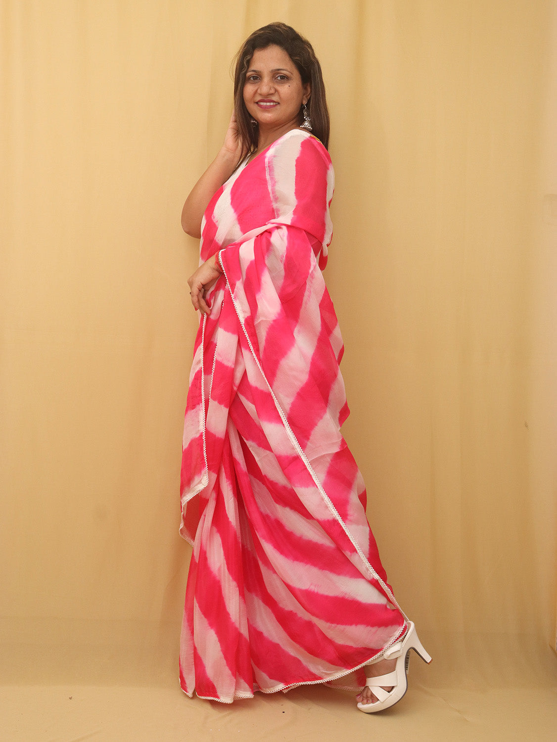 Pink Leheriya Organza Silk Saree - Luxurion World