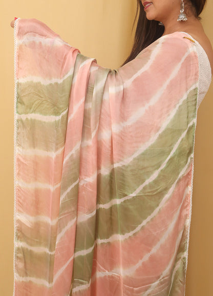 Multicolor Leheriya Tabby Silk Saree - Luxurion World