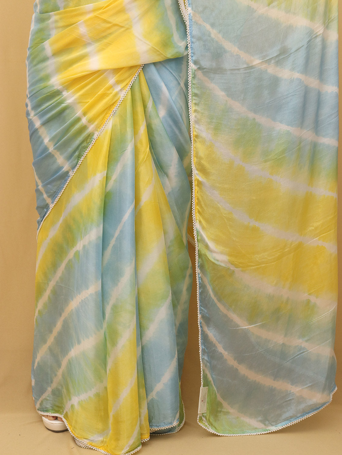 Multicolor Leheriya Tabby Silk Saree - Luxurion World