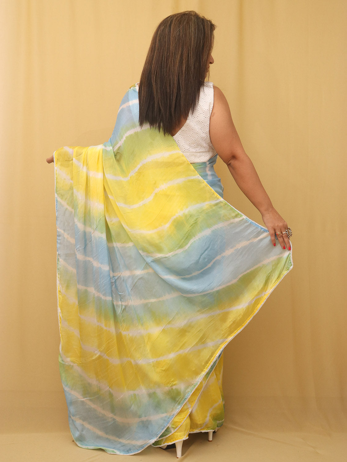 Multicolor Leheriya Tabby Silk Saree - Luxurion World
