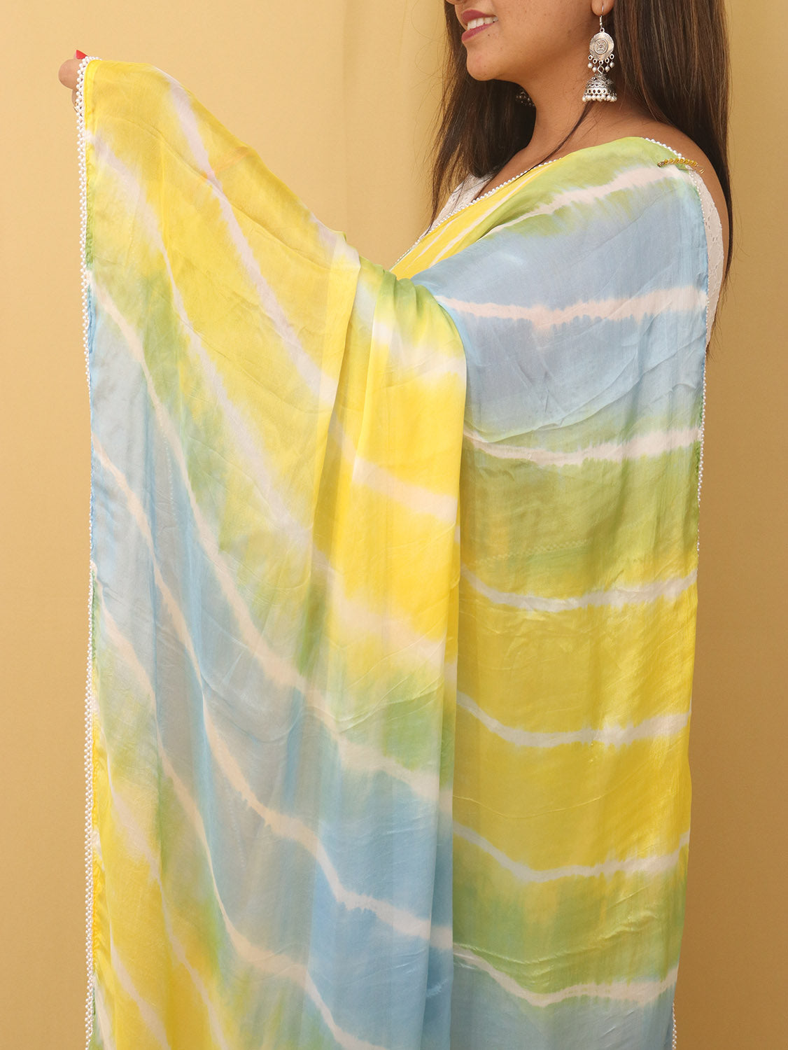 Multicolor Leheriya Tabby Silk Saree - Luxurion World