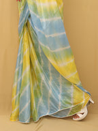 Multicolor Leheriya Tabby Silk Saree - Luxurion World