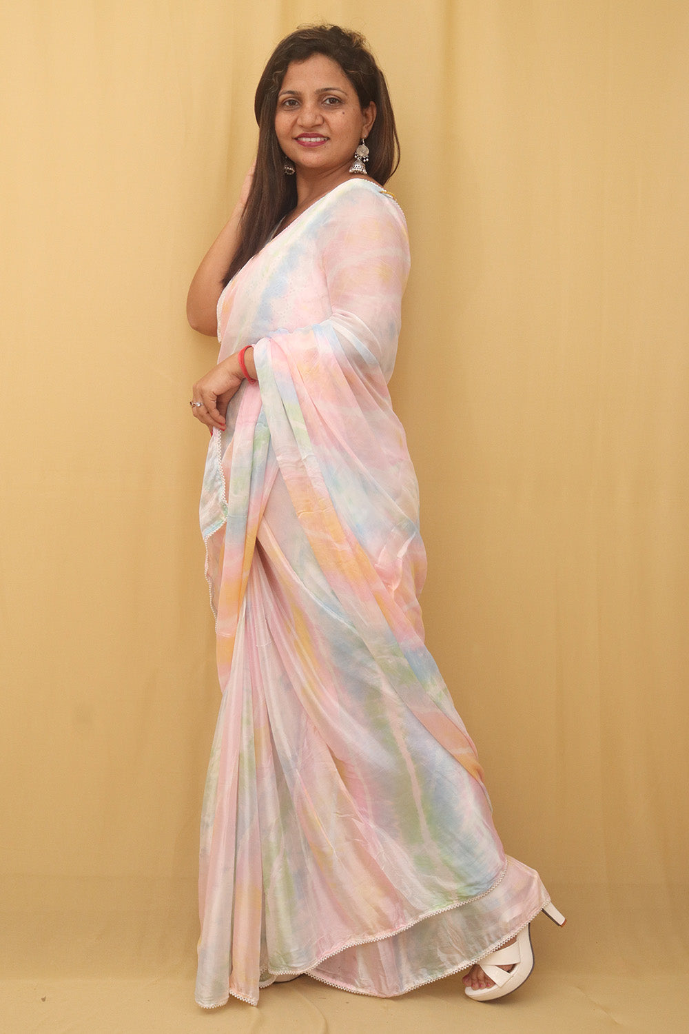 Multicolor Leheriya Tabby Silk Saree - Luxurion World