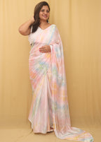 Multicolor Leheriya Tabby Silk Saree - Luxurion World