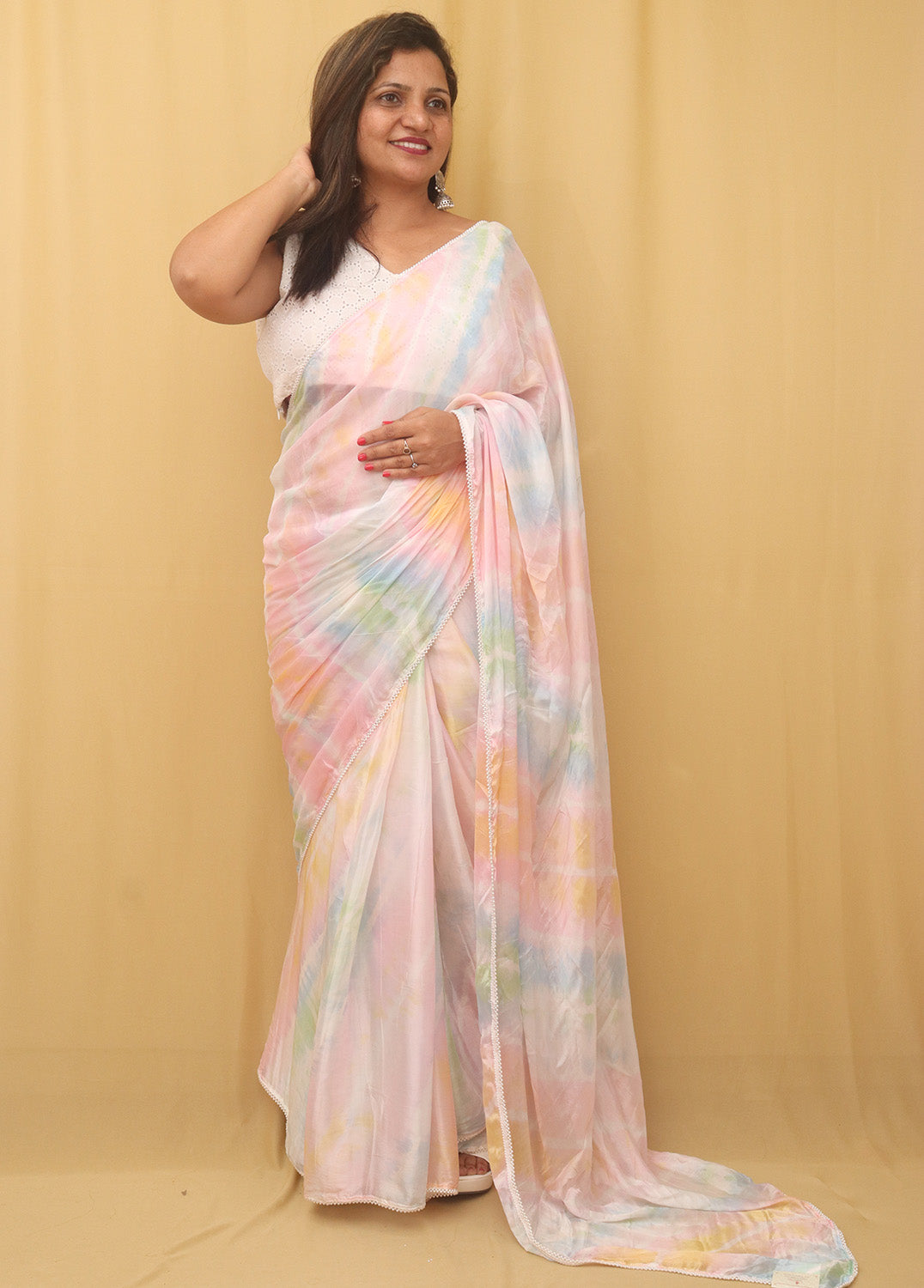 Multicolor Leheriya Tabby Silk Saree - Luxurion World