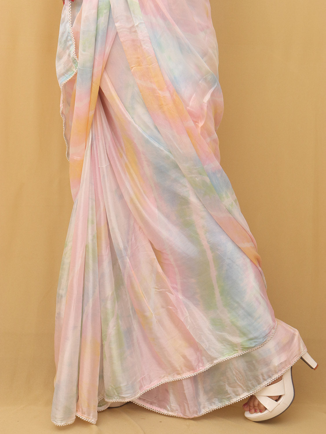 Multicolor Leheriya Tabby Silk Saree - Luxurion World