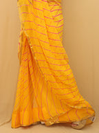 Yellow Leheriya Chiffon Saree - Luxurion World