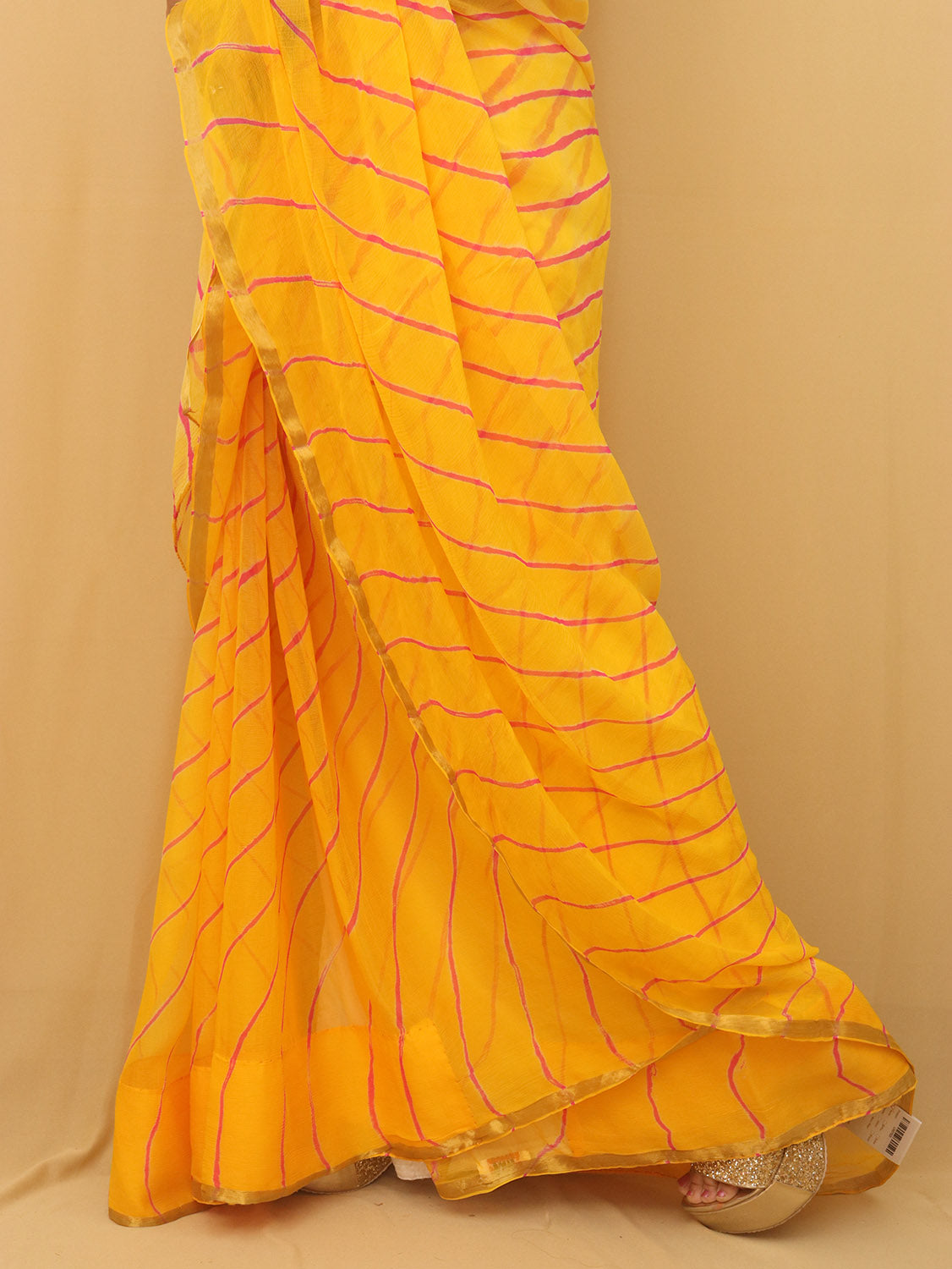 Yellow Leheriya Chiffon Saree - Luxurion World