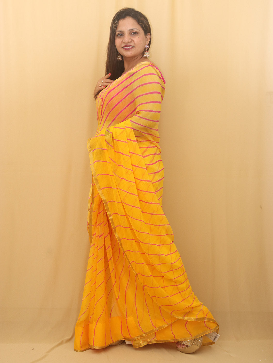 Yellow Leheriya Chiffon Saree - Luxurion World