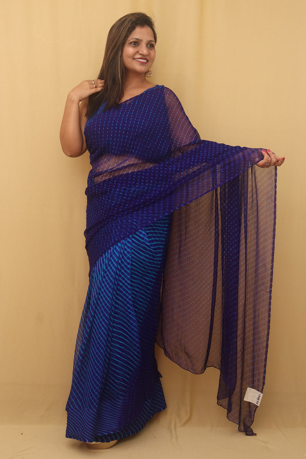 Blue Leheriya Chiffon Georgette Saree - Luxurion World