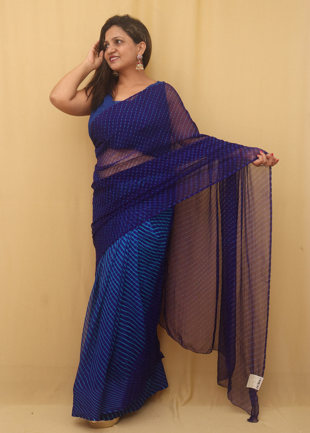 Blue Leheriya Chiffon Georgette Saree - Luxurion World