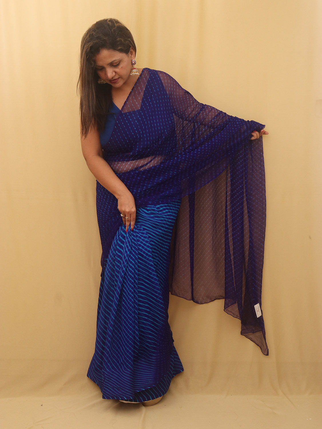 Blue Leheriya Chiffon Georgette Saree - Luxurion World