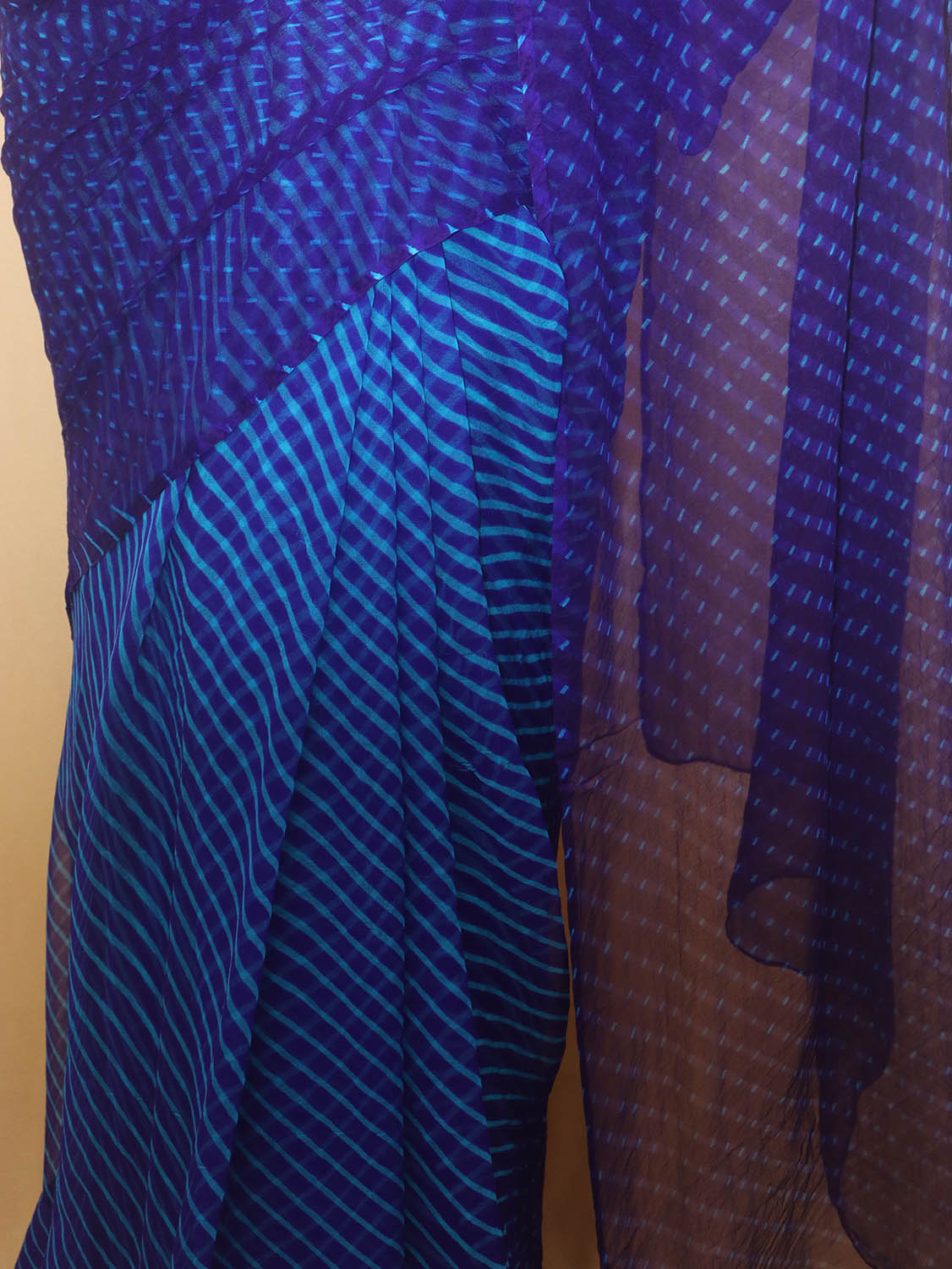 Blue Leheriya Chiffon Georgette Saree - Luxurion World