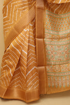 Yellow Leheriya Print Tussar Cotton Silk Saree - Luxurion World
