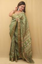 Green Leheriya Print Tussar Cotton Silk Saree - Luxurion World
